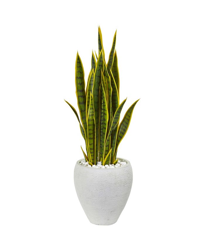 Nearly Natural - 33” Sansevieria Artificial Plant in White Planter