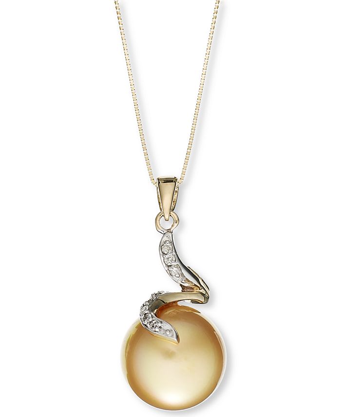 Macy's 14k Gold Necklace, Cultured Golden South Sea Pearl (12mm) and