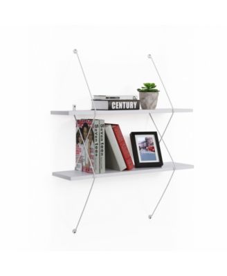 Contemporary Two Level White Shelving System with Wire Brackets