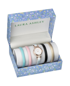 image of Laura Ashley Rose Gold T-Bar Slidethrough Interchangeable Stone Lugs Set Watch