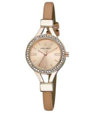 image of Laura Ashley Ladies- Pink Thin Strap Rose Gold Case Crystal Bezel Watch