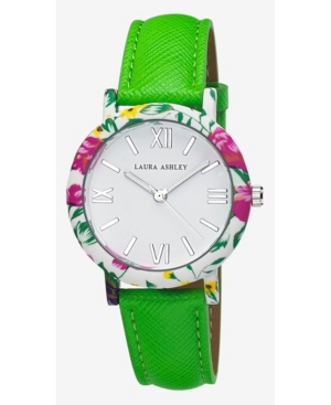 image of Laura Ashley Ladies- Band Floral Bezel Watch