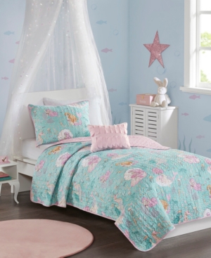 Jla Home Kids Darya Mermaid Print 3-piece Twin Coverlet Set Bedding In Aqua/pink