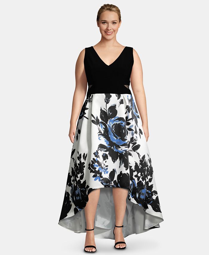 XSCAPE Plus Size High-Low Printed-Skirt Gown - Macy's