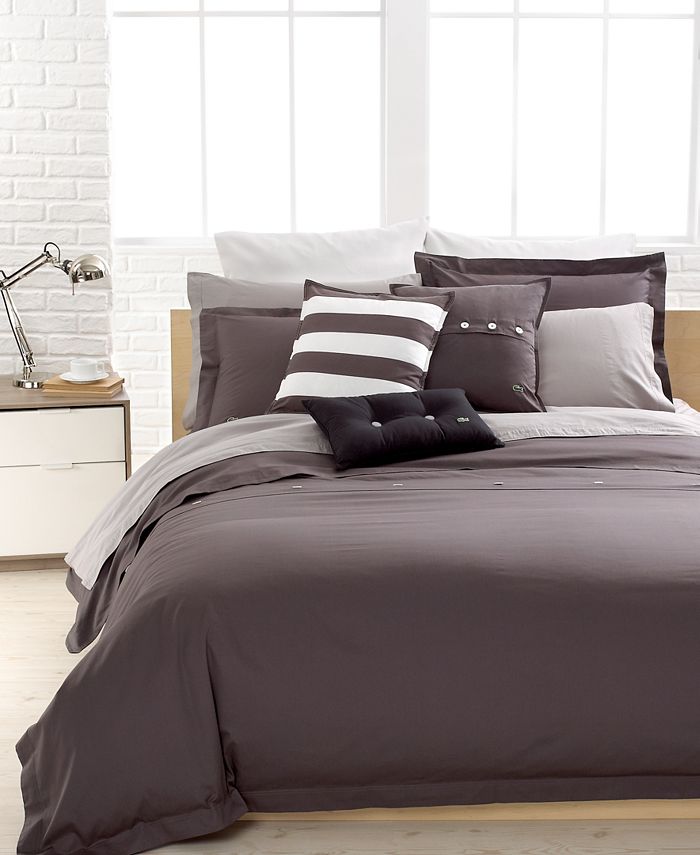 Lacoste Home CLOSEOUT! Solid Grey Brushed Twill Twin Duvet Cover Set