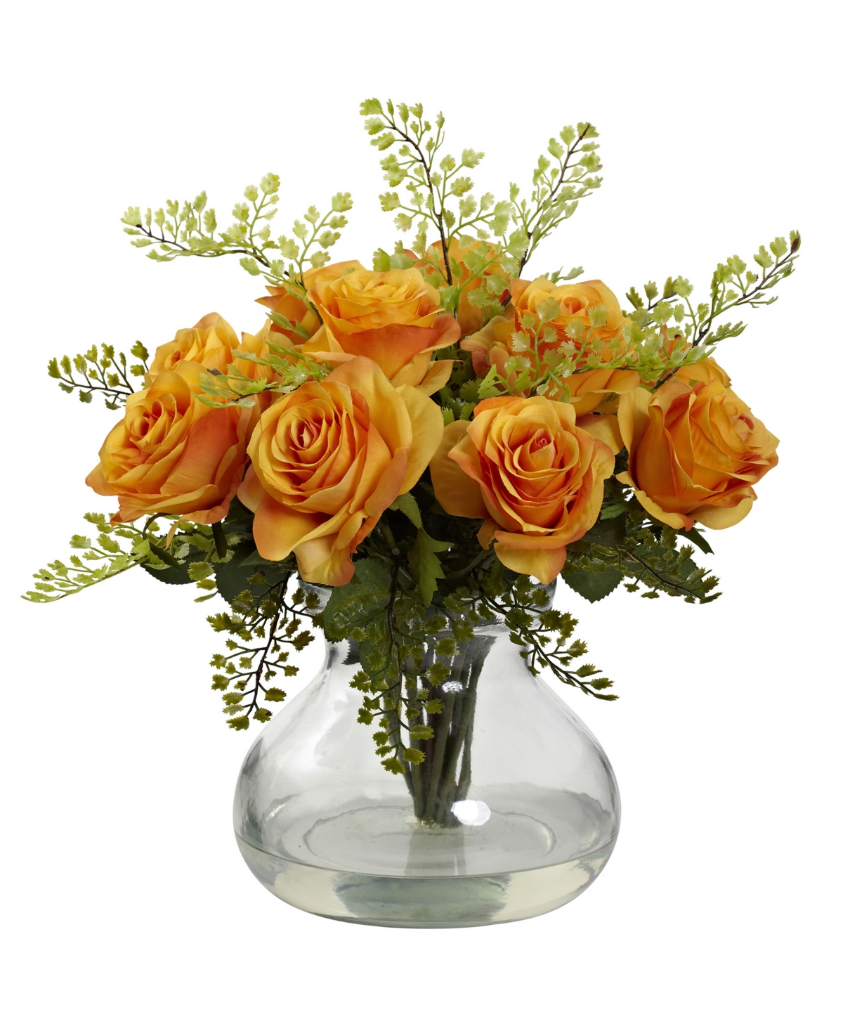 Nearly Natural Rose and Maiden Hair Floral Arrangement w/Vase -Yellow
