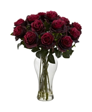Nearly Natural Blooming Roses W/vase In Burgundy