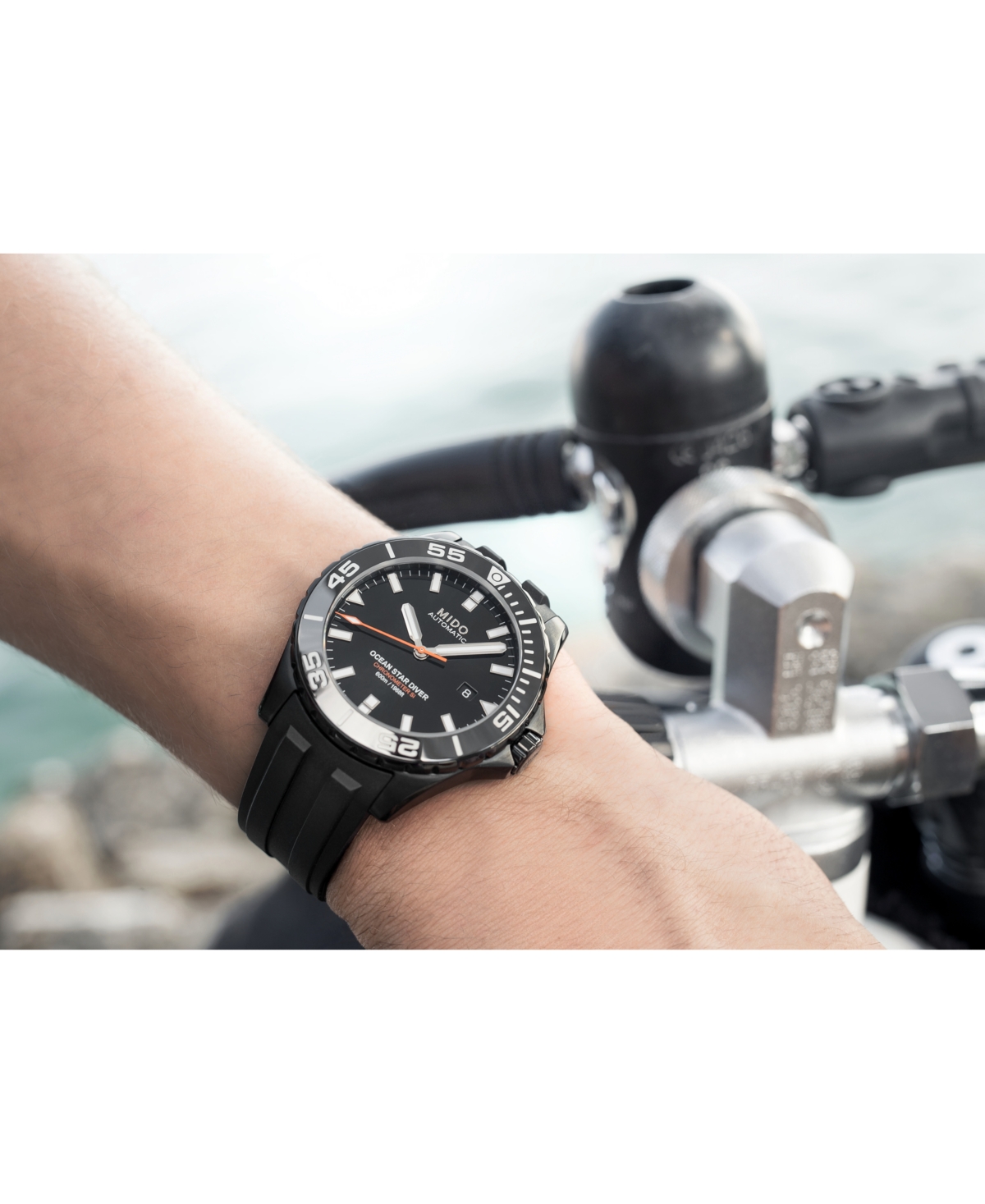 Shop Mido Men's Swiss Automatic Chronometer Ocean Star Diver 600 Black Rubber Strap Watch 43.5mm