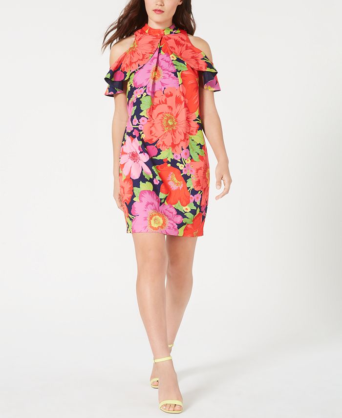 Trina Turk Ruffled Cold-Shoulder Shift Dress, Created for Macy's - Macy's
