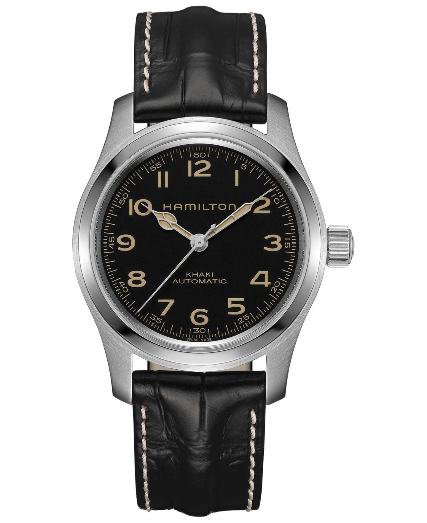 Мужские часы Hamilton Swiss Automatic Khaki Field Murph Black Leather Strap Watch 42mm — фото 1