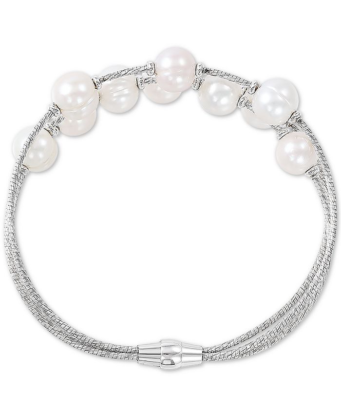 Honora - Cultured Freshwater Pearl (8-9mm) Bangle Bracelet in Sterling Silver