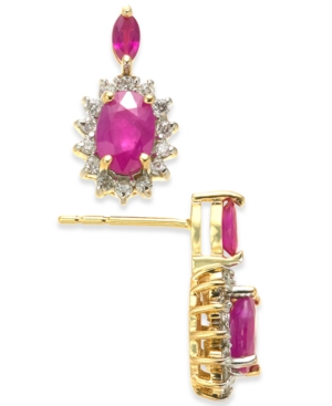 image of Ruby (1-3/8 ct. t.w.) & Diamond (1/5 ct. t.w.) Stud Earrings in 14k Gold