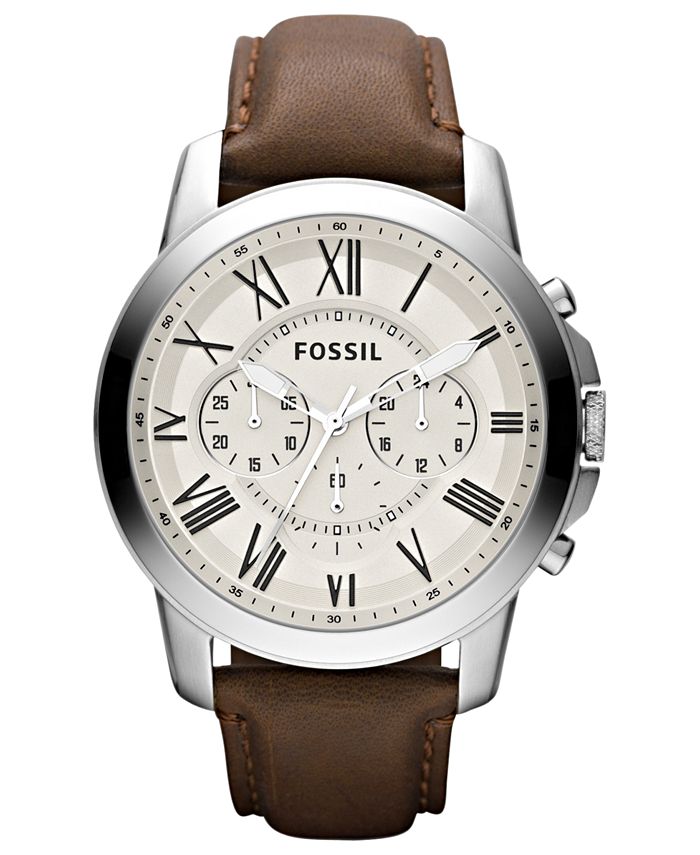 Fossil Men's Chronograph Grant Brown Leather Strap Watch 44mm ...