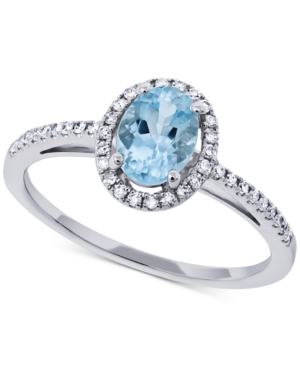 image of Aquamarine (5/8 ct. t.w.) & Diamond (1/6 ct. t.w.) Ring in 14k White Gold