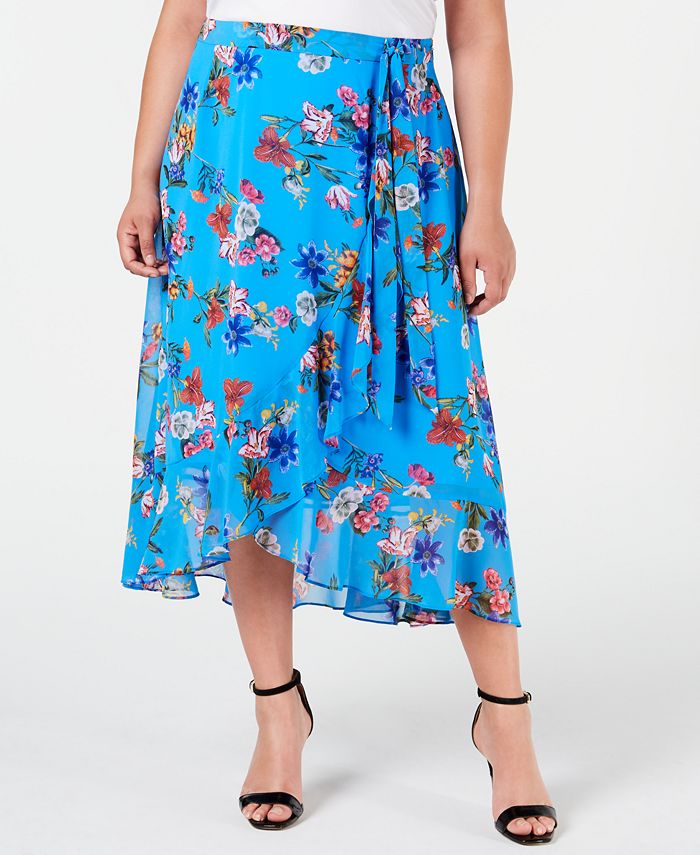Calvin Klein Plus Size Ruffled Faux-Wrap Midi Skirt - Macy's