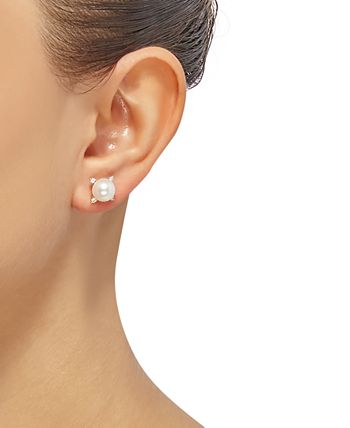 Honora - Cultured Freshwater Pearl (8mm) & Diamond (1/8 ct. t.w.) Stud Earrings in 14k Gold