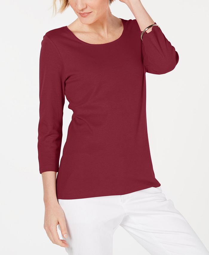 Karen Scott Womens Petite Layered Look Cotton Top Brown Size Ps main image 1