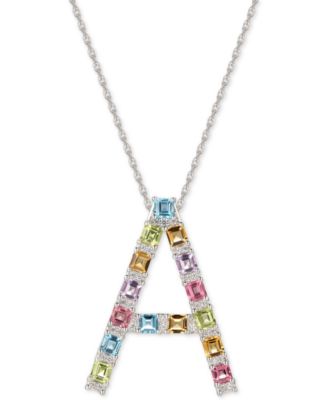 multi color stone initial necklace