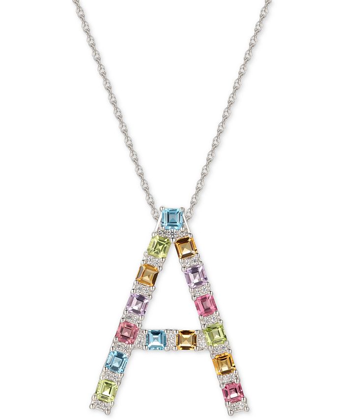 Macy S Multi Gemstone 3 1 5 Ct T W Initial 18 Pendant Necklace In Sterling Silver Reviews Necklaces Jewelry Watches Macy S