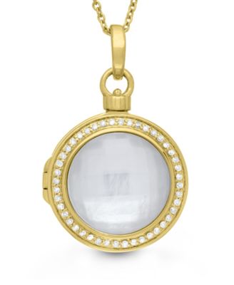 With You Lockets - Mother of Pearl and Quartz Doublet (18mm) with Diamond (1/4 ct. t.w.) Photo Locket Necklace in 14k Yellow Gold over Sterling Silver