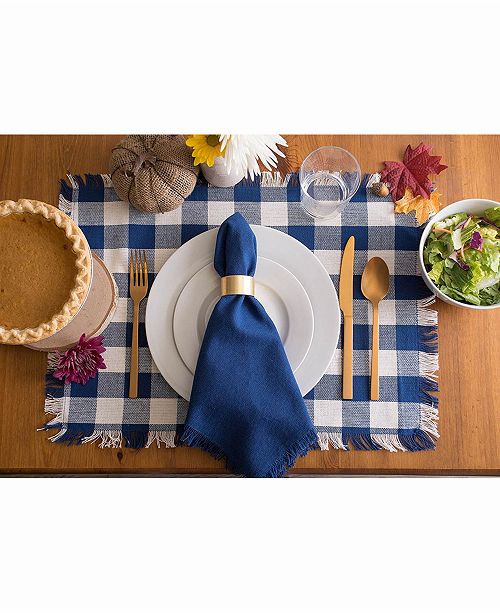 Design Imports Navy Heavyweight Check Fringed Placemat Set of 6 & Reviews Table Linens