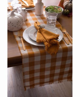 Pumpkin Spice Heavyweight Check Fringed Table Runner 14" X 108"