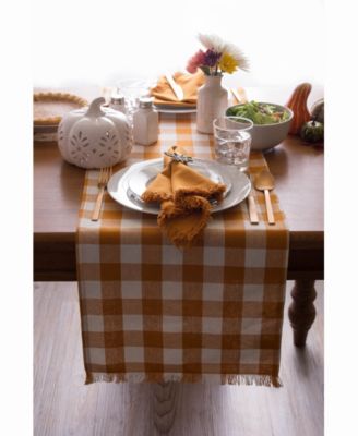 Pumpkin Spice Heavyweight Check Fringed Table Runner 14" X 108"