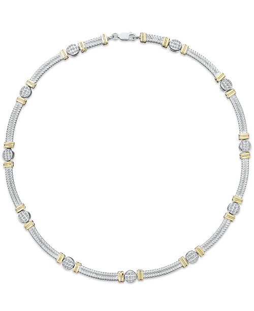 Macy S 14k Gold And Sterling Silver Necklace Diamond Accent Cable Necklace Reviews Necklaces Jewelry Watches Macy S
