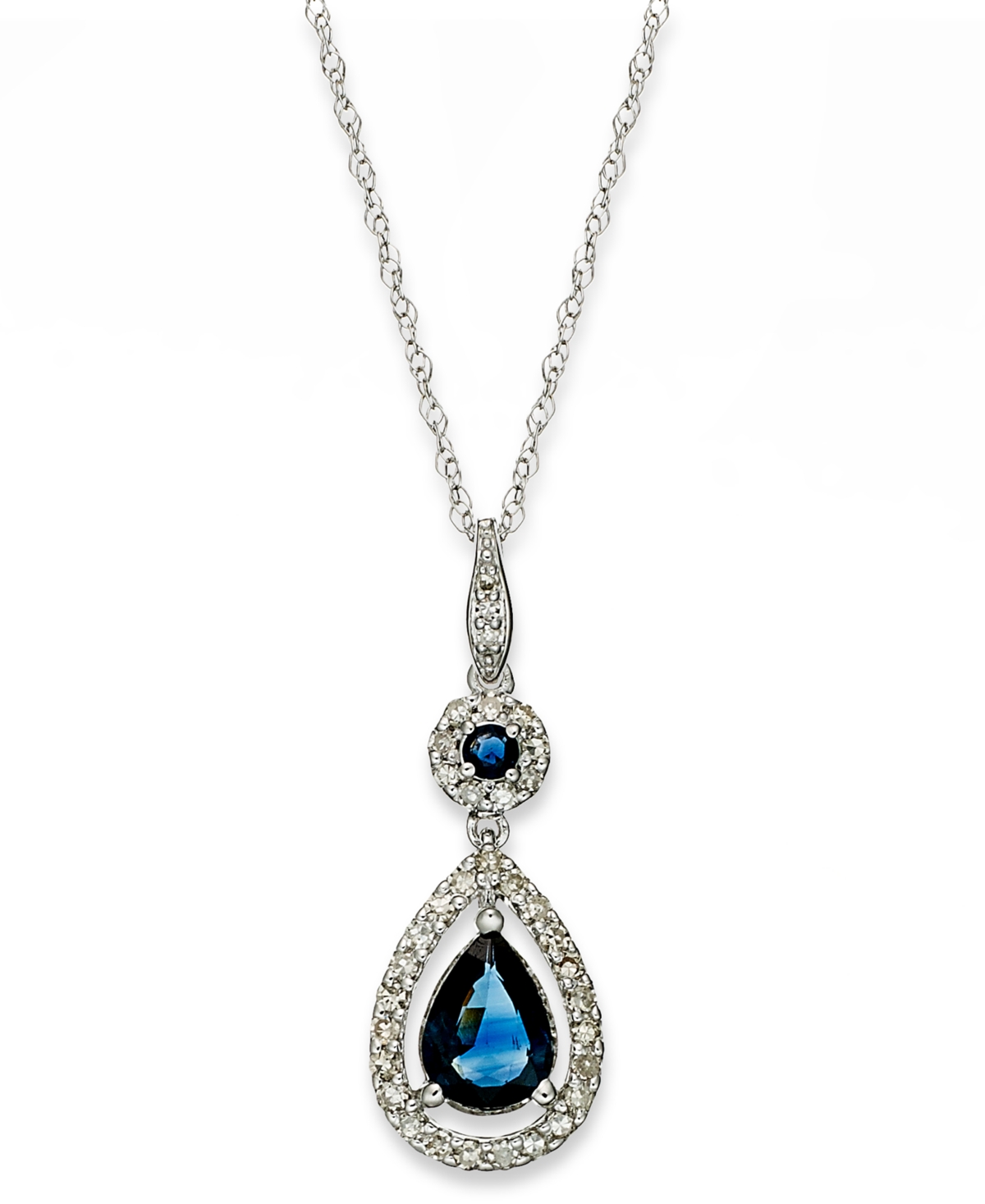 MACY'S SAPPHIRE (1-1/3 CT. T.W.) AND DIAMOND (1/4 CT. T.W.) DROP PENDANT NECKLACE SET IN 14K WHITE GOLD (AL 