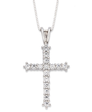 image of Diamond Cross Pendant Necklace in 14k White Gold (1/2 ct. t.w.)
