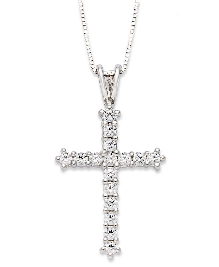 Macy's Diamond Cross Pendant Necklace in 14k White Gold (1/2 ct