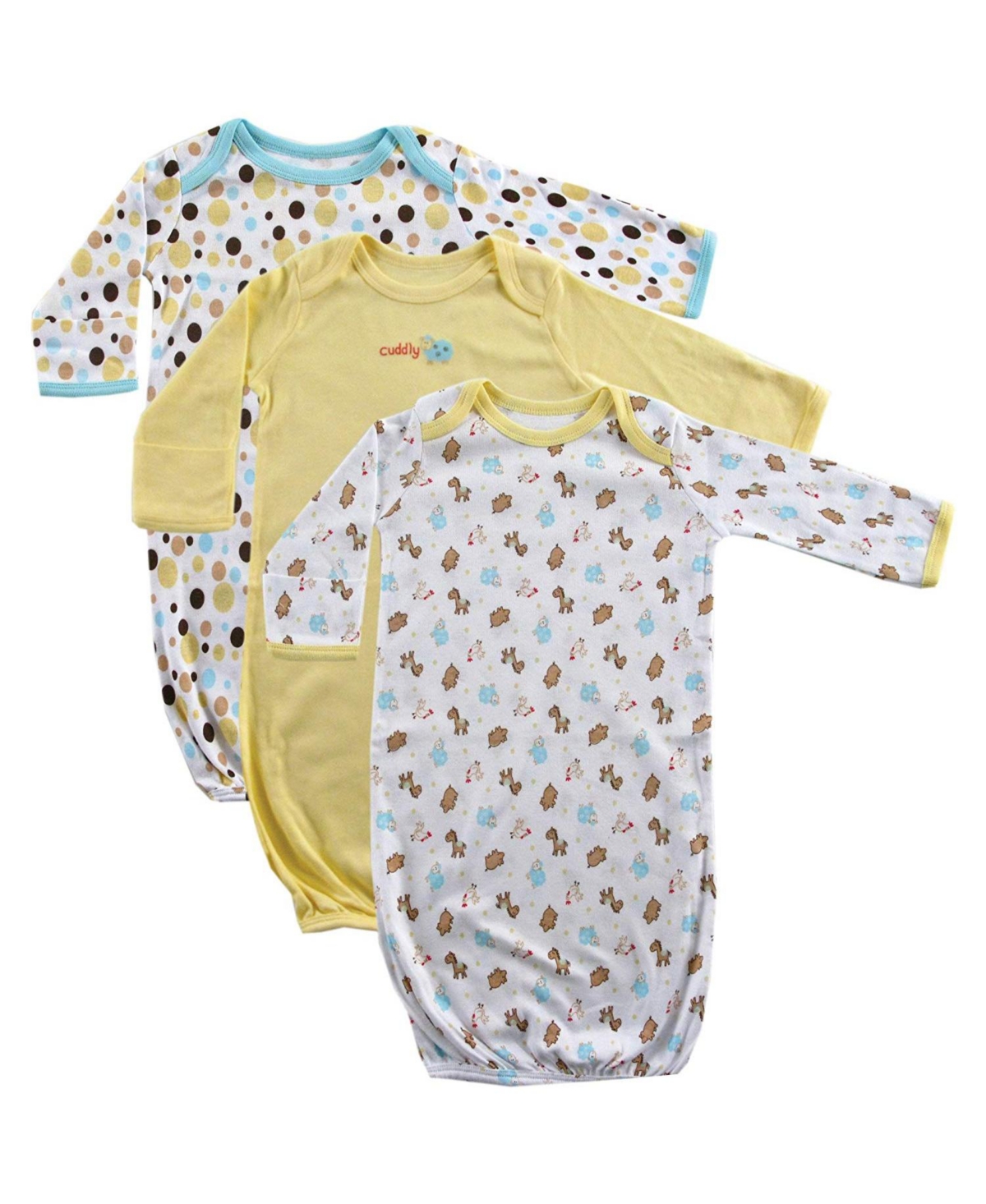 Luvable Friends Baby Boys Cotton Long-Sleeve Gowns 3pk, Blue, Months