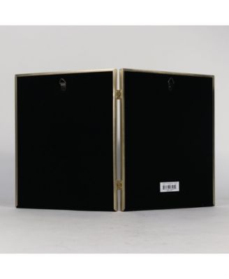 Antique Brass Hinged Double Picture Frame - Bead Border Design - 8" x 10"