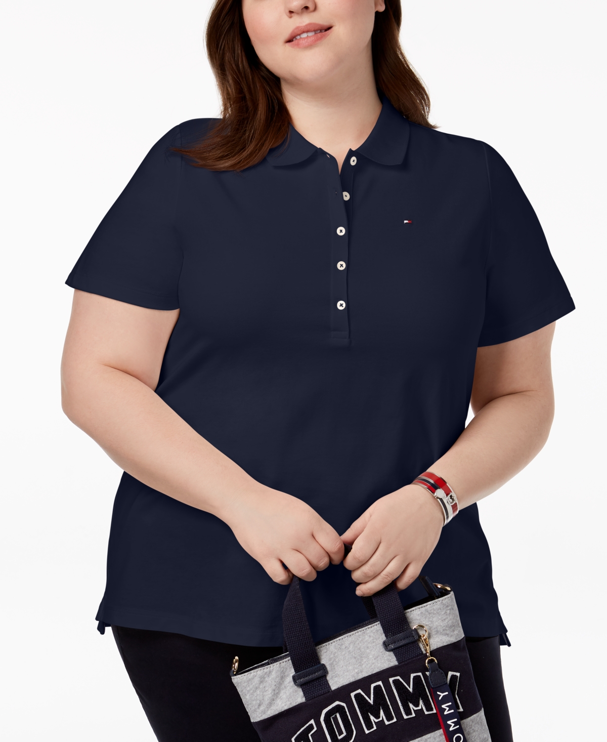 Shop Tommy Hilfiger Plus Size Short-sleeve Polo Shirt In Navy