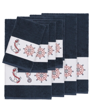 Linum Home Turkish Cotton Easton 8-pc. Embellished Towel Set Bedding In Midnight Blue