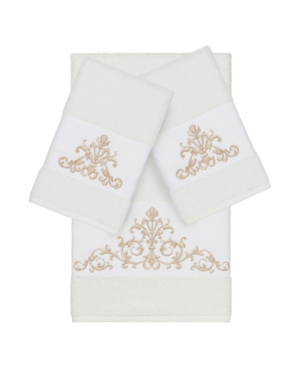Linum Home Turkish Cotton Scarlet 3-pc. Embellished Towel Set Bedding In White