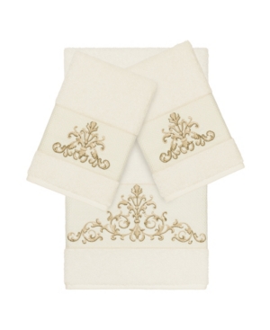 Linum Home Turkish Cotton Scarlet 3-pc. Embellished Towel Set Bedding In Cream