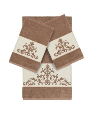 Linum Home Turkish Cotton Scarlet 3-pc. Embellished Towel Set Bedding In Latte