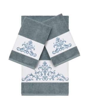 Linum Home Turkish Cotton Scarlet 3-pc. Embellished Towel Set Bedding In Teal