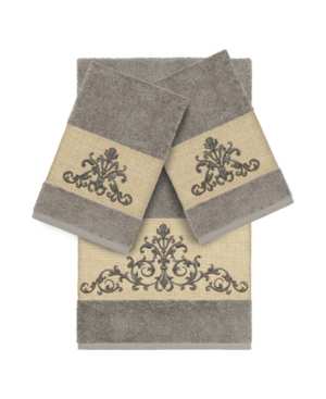 Linum Home Turkish Cotton Scarlet 3-pc. Embellished Towel Set Bedding In Dark Grey