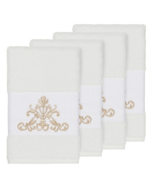 Linum Home Turkish Cotton Scarlet 4-pc. Embellished Hand Towel Set Bedding In White
