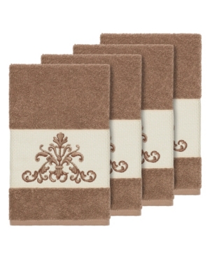 Linum Home Turkish Cotton Scarlet 4-pc. Embellished Hand Towel Set Bedding In Latte