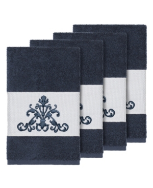Linum Home Turkish Cotton Scarlet 4-pc. Embellished Hand Towel Set Bedding In Midnight Blue