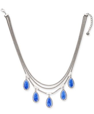 Alfani - Silver-Tone Blue Stone Three-Row Frontal Necklace