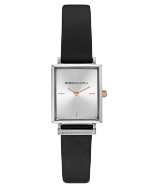 image of Bcbgmaxazria Ladies Rectangle Black Genuine Leather Strap Watch, 22mm x 23mm