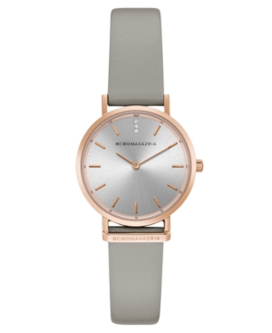 image of Bcbgmaxazria Ladies Round Gray Genuine Leather Strap Watch, 30mm