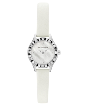 image of Bcbgmaxazria Ladies Round White Genuine Leather Strap Watch, 24mm