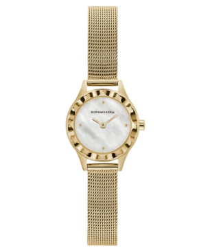 image of Bcbgmaxazria Ladies Round Goldtone Stainless Steel Mesh Strap Watch, 24mm