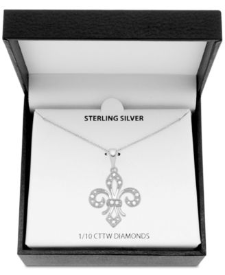 Diamond Fleur-de-Lis 18" Pendant Necklace (1/10 ct. t.w.) in Sterling Silver