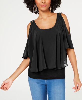 Thalia Sodi - Cold-Shoulder Overlay Top